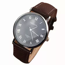 Relógio Casual Pulseira De Couro Preta Caixa Inox M07