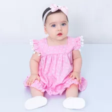 Roupa Bebê Menina Infantil Com Tiara 100% Algodão - Rafaela