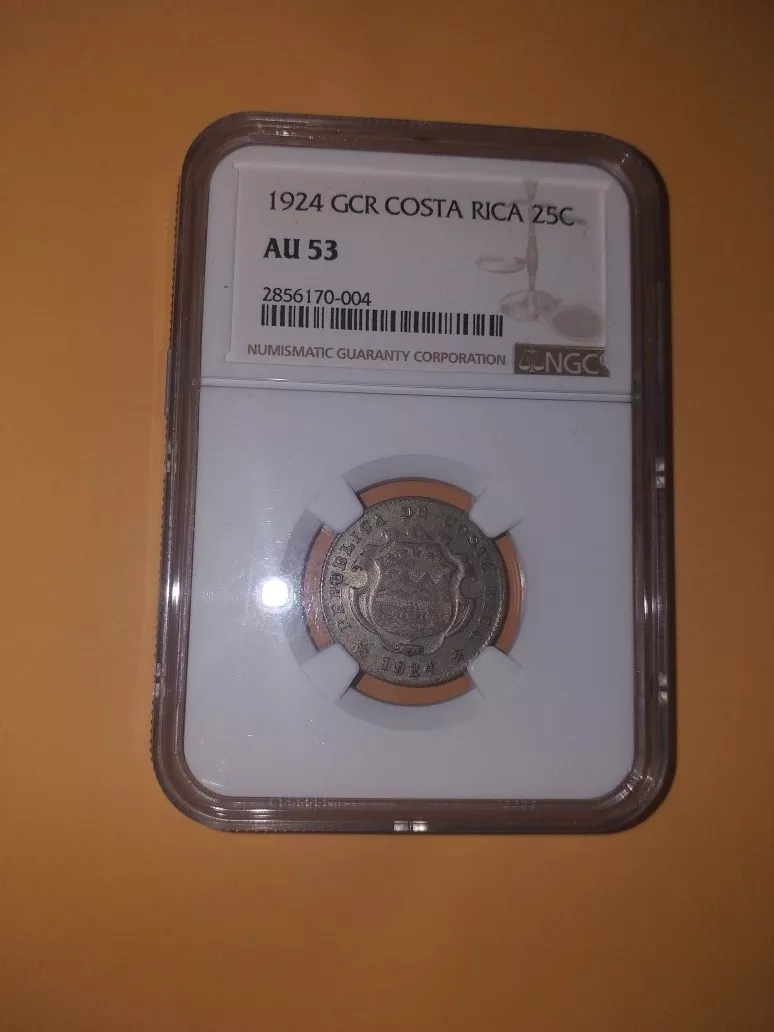 Moneda 25 Céntimos 1924 Costa Rica Certificada Grado 53
