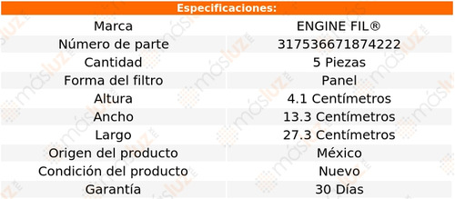 Paq 5 Filtros De Aire Mini Ram 3.0lv6 1987/1988 Engine Fil Foto 2