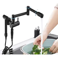 Torneira Cozinha Parede Gourmet Monocomando Flexível Articulável Com Spay Preto