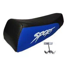 Banco Selim Mobilete Para Bicicleta + Presilha De Fixação D3 Comprimento 480 Mm Cor Preto Com Azul Largura 180 Mm