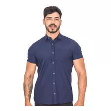 Camisa Social Masculina Com Bolso Manga Curta Básica Lisa