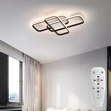 Lustre Led Sobrepor Preto Moderno C/ Controle P/ Quarto Sala