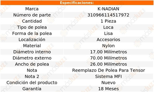 Polea Lisa Nylon Chevrolet Prizm L4 1.8l 98-02 K-nadian Foto 3