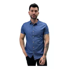 Camisa Sibra Jeans Slim Manga Curta Masculina