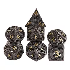 Juego De Dados De Metal Hueco De 7 Piezas Dnd Con Estuche