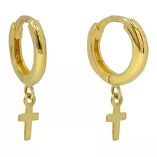 Brinco Argola Com Pingente Cruz Em Ouro 18k Cor Amarelo