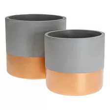 Conjunto Com 2 Vasos Em Cimento E Metal Cor Cobre St1662