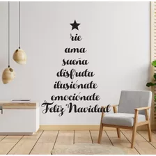 Vinilo Navidad Árbol Ríe Ama 80x60 Para Pared, Vidriera