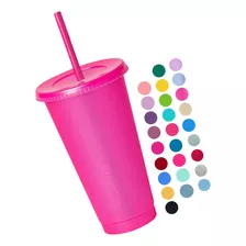 12 Vasos De Plastico Con Popote Reusables 24 Oz