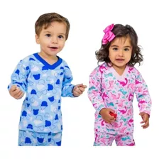 Pijama Bebê Moletom Flanelado 1/2/3 Moletinho Menina Menino