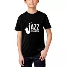 Camiseta Infantil Musica Ritmo Orleans Blue Jazz Saxofone