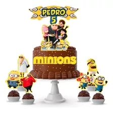  Topo De Bolo Personalizado Minions+ 10 Toppers