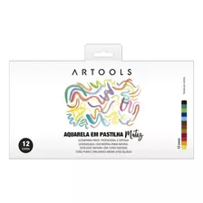 Aquarela Pastilha 12 Cores + Pincel + Esponja Artools