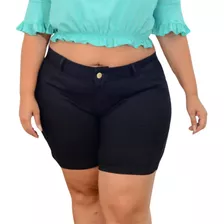 Bermuda Feminina Meia Coxa Preta Plus Size