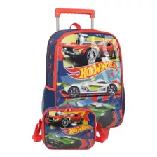 Kit Mochila Rodinha Carrinho Hotwheels+lancheira Az Original