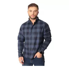 Camisa Xadrez Masculina Em Flanela De Manga Longa Azul