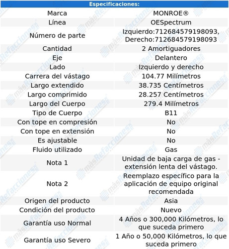 Par Amortiguadores Delanteros Gas Oespectrum Prelude 88-91 Foto 3