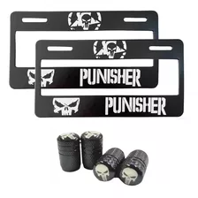 Set 2 Portaplacas Punisher + 4 Tapones Aire Negro
