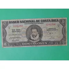 Billete 2 Colones Costa Rica Banco Nacional 1942 Buen Estado