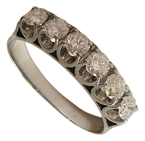 Anel Meia Aliança De Diamantes 0,84ct De Ouro 18k 750 Branco 19