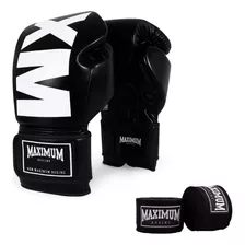 Luva Mxm Muay Thai Boxe Maximum + Par De Bandagem Black 5m