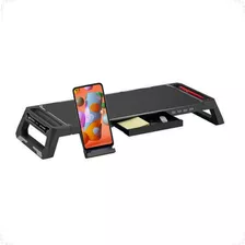 Base Para Monitor Suporte Celular Bm-100bk Com Usb E Gaveta