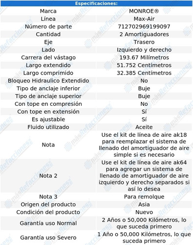 Par Amortiguadores Trasero Max-air C1200 63-64 Monroe Foto 3