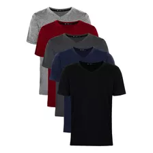 Kit C/5 Un Camisa Blusa Camiseta Masculina Gola V Basicas