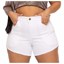 Short Jeans Branco Plus Size Cintura Alta Desfiado Estiloso