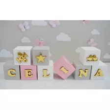 Kit 11 Cubos Dadinho Espelhado Dourado Bebe Quarto Bancada 