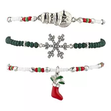 Lux Accessories - Juego De 3 Brazaletes De Navidad, Color Pl