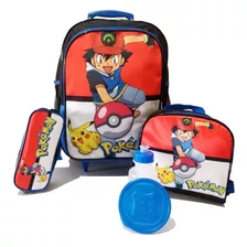 Kit Mochila Infantil Pokémon Pikachu Rodinhas Tam G