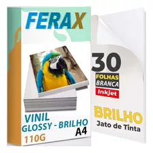 30 Adesivos Vinil Branco Brilho P/ Impressora Jato Tinta A4