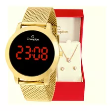 Relógio Champion Feminino Dourado Digital Led Vermelho