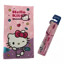 Set Higiene Dental Toalla + Cepillo Hello Kitty Escolar Niña