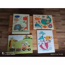 Juego 4 Cuadros Decorativos Niño Niña Dormitorio 