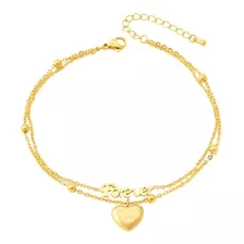 Pulsera De Tobillo Forever Love Multicapa Acero Inoxidable 