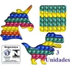 3 Pop It Dinossauro Unicórnio Quadrado Brinquedo Sensorial