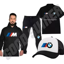 Conjunto Bmw-m3 Blusa+calça+boné+camisa Polo De Moletom