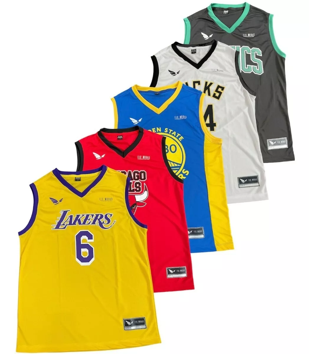 Kit 5 Camiseta Masculina De Basquete Jogador Nba Lakers Buls