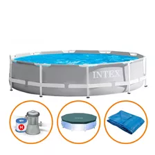 Piscina Intex 4.485l Estrutural Prism Cinza Capa Bomba Forro