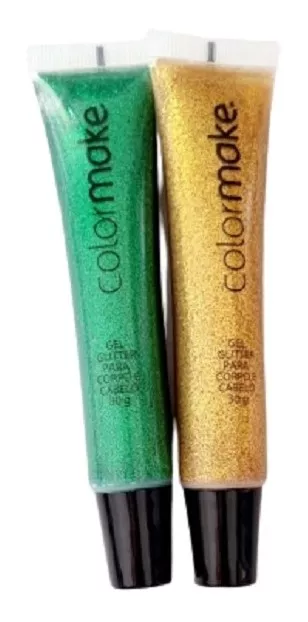 Gel Liquido P/ Corpo E Cabelo Glitter Verde E Amarelo 30g 