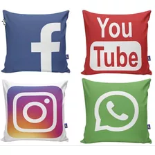 Kit Com 4 Capas Para Almofadas Decorativas Redes Sociais