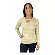 Blusa Feminina Manga Longa Lurex Brilho Social Macio