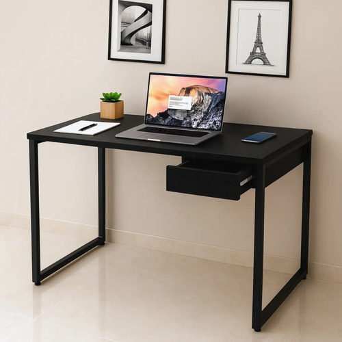 Escrivaninha Gaveta Mesa Escritório 100cm Mdf Aço Industrial Preto
