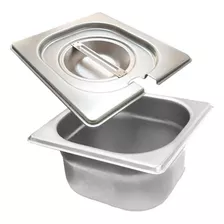 Cuba Inox 1/6x65 Mm Com Tampa Inox Com Abertura Para Colher