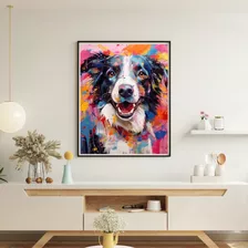 Quadro Grande Luxo Para Sala Border Collie Colorfull 90x60cm