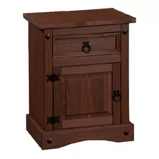 Mesa De Luz Linea Mexicana 1 Cajon Madera Nogal Oscuro E104